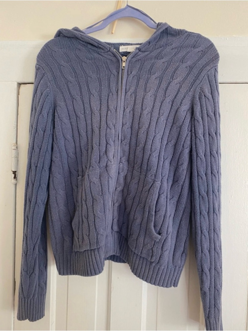 Aeropostale Light Blue Cable Knit Hooded Zip Cardigan